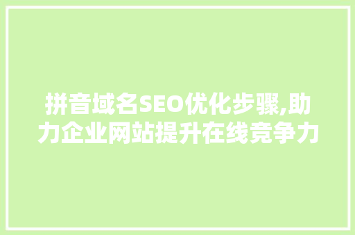 拼音域名SEO优化步骤,助力企业网站提升在线竞争力 神马SEO