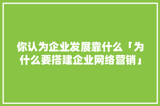 你认为企业发展靠什么「为什么要搭建企业网络营销」 你认为企业发展靠什么「为什么要搭建企业网络营销」 神马SEO
