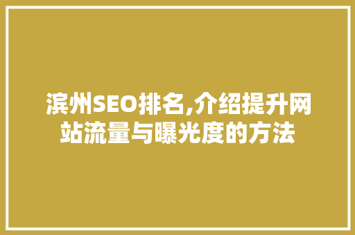 滨州SEO排名,介绍提升网站流量与曝光度的方法 搜狗SEO