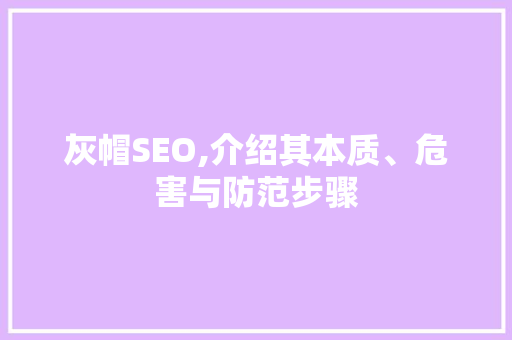 灰帽SEO,介绍其本质、危害与防范步骤