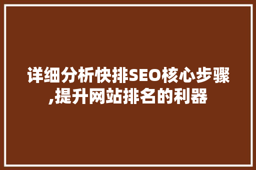 详细分析快排SEO核心步骤,提升网站排名的利器 GoogleSEO