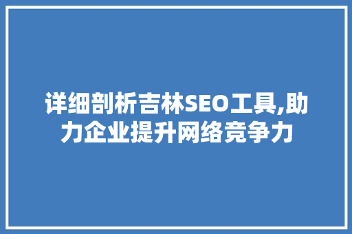 详细剖析吉林SEO工具,助力企业提升网络竞争力