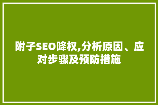 附子SEO降权,分析原因、应对步骤及预防措施 必应SEO