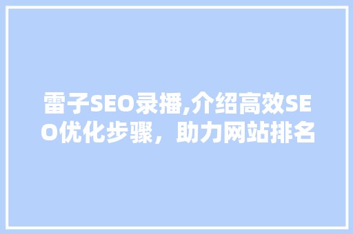 雷子SEO录播,介绍高效SEO优化步骤，助力网站排名飙升 GoogleSEO