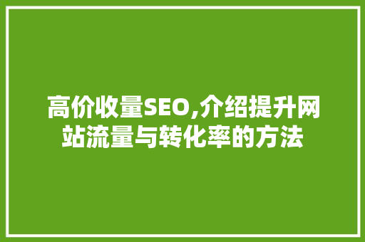 高价收量SEO,介绍提升网站流量与转化率的方法 搜狗SEO