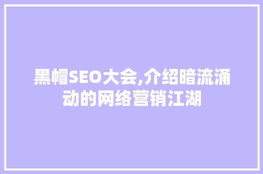 黑帽SEO大会,介绍暗流涌动的网络营销江湖 神马SEO