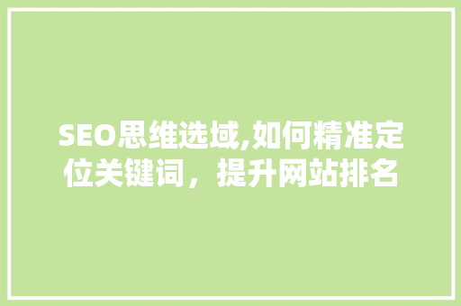 SEO思维选域,如何精准定位关键词，提升网站排名 百度SEO