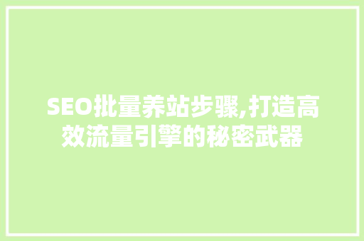 SEO批量养站步骤,打造高效流量引擎的秘密武器 必应SEO