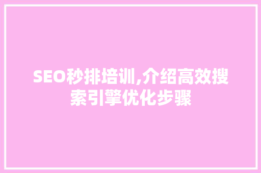 SEO秒排培训,介绍高效搜索引擎优化步骤 百度SEO