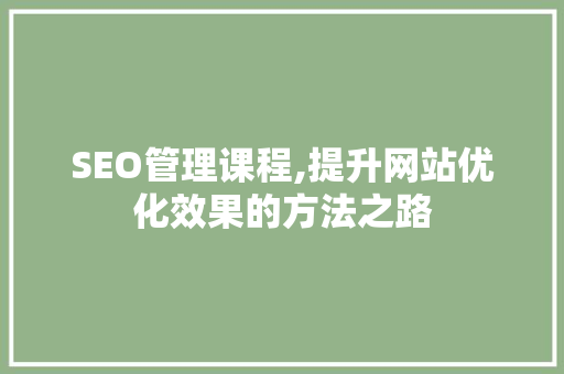 SEO管理课程,提升网站优化效果的方法之路 必应SEO