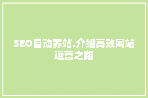 SEO自动养站,介绍高效网站运营之路 神马SEO