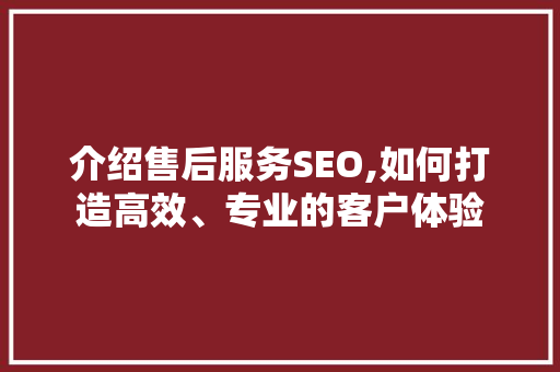 介绍售后服务SEO,如何打造高效、专业的客户体验 神马SEO