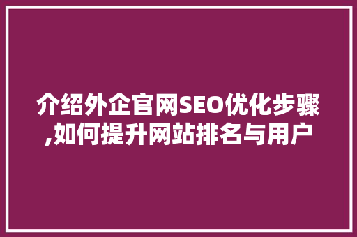 介绍外企官网SEO优化步骤,如何提升网站排名与用户体验 搜狗SEO