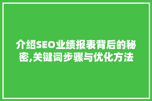 介绍SEO业绩报表背后的秘密,关键词步骤与优化方法分析 GoogleSEO