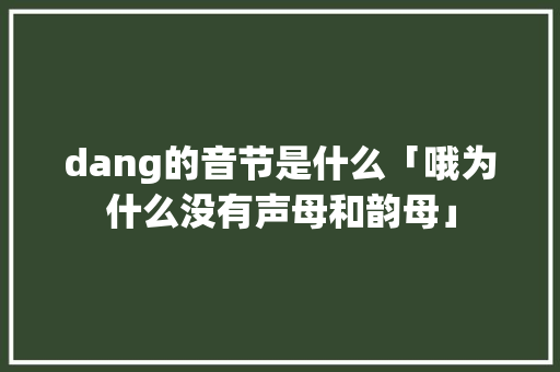 dang的音节是什么「哦为什么没有声母和韵母」 dang的音节是什么「哦为什么没有声母和韵母」 搜狗SEO