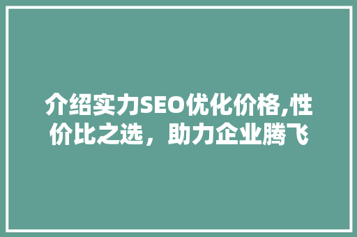 介绍实力SEO优化价格,性价比之选，助力企业腾飞 神马SEO