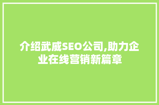 介绍武威SEO公司,助力企业在线营销新篇章 必应SEO