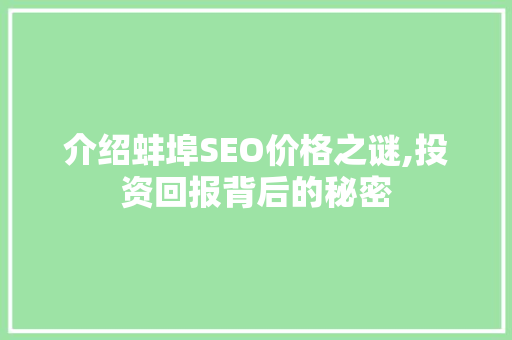 介绍蚌埠SEO价格之谜,投资回报背后的秘密