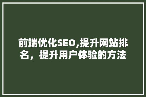 前端优化SEO,提升网站排名，提升用户体验的方法 GoogleSEO