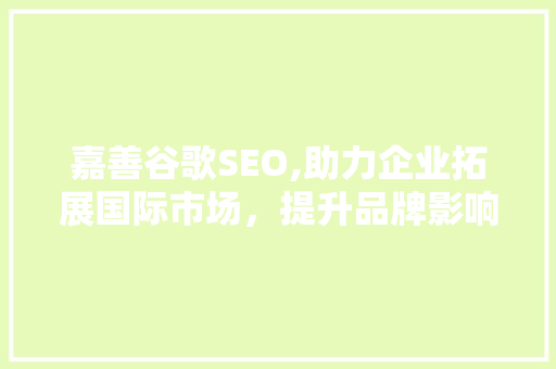 嘉善谷歌SEO,助力企业拓展国际市场，提升品牌影响力 搜狗SEO