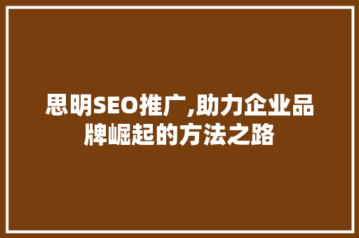 思明SEO推广,助力企业品牌崛起的方法之路 搜狗SEO
