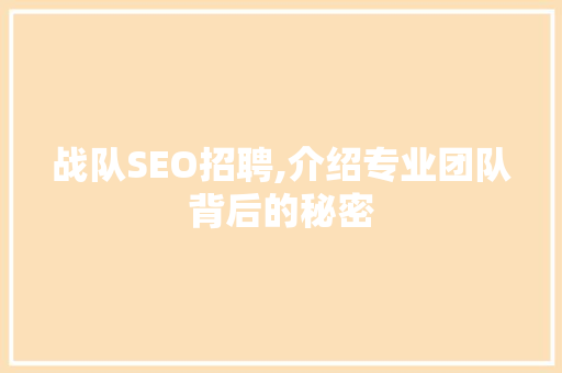战队SEO招聘,介绍专业团队背后的秘密 必应SEO