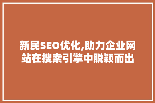 新民SEO优化,助力企业网站在搜索引擎中脱颖而出 百度SEO