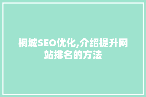 桐城SEO优化,介绍提升网站排名的方法 必应SEO