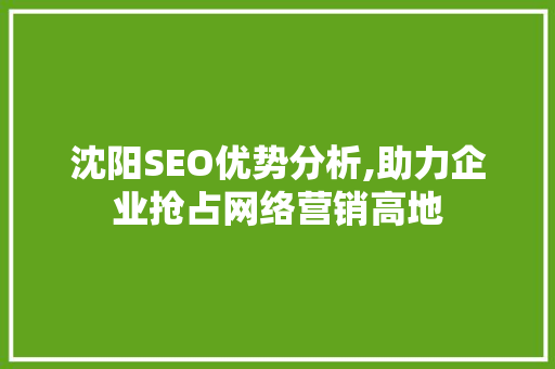 沈阳SEO优势分析,助力企业抢占网络营销高地 神马SEO