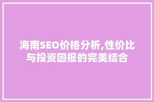 海南SEO价格分析,性价比与投资回报的完美结合 神马SEO