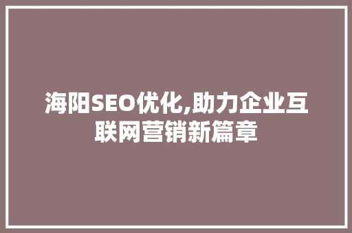 海阳SEO优化,助力企业互联网营销新篇章 百度SEO
