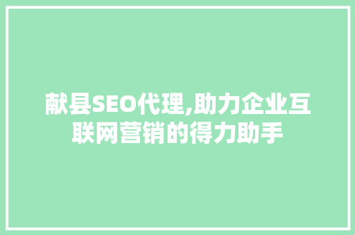 献县SEO代理,助力企业互联网营销的得力助手 神马SEO