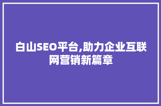 白山SEO平台,助力企业互联网营销新篇章 百度SEO
