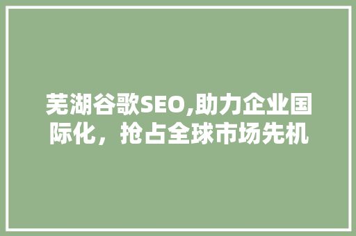 芜湖谷歌SEO,助力企业国际化，抢占全球市场先机 搜狗SEO