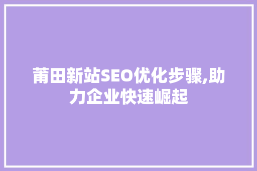莆田新站SEO优化步骤,助力企业快速崛起 百度SEO