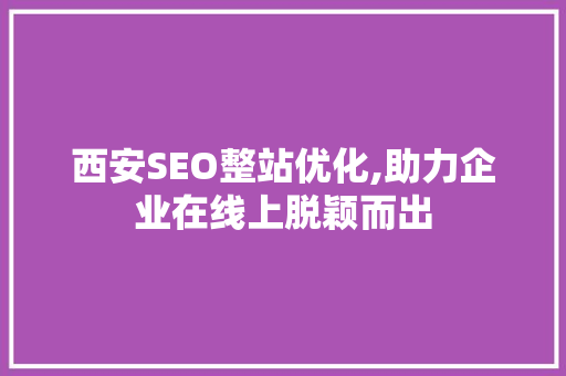 西安SEO整站优化,助力企业在线上脱颖而出 GoogleSEO