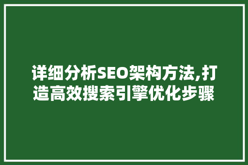 详细分析SEO架构方法,打造高效搜索引擎优化步骤 神马SEO