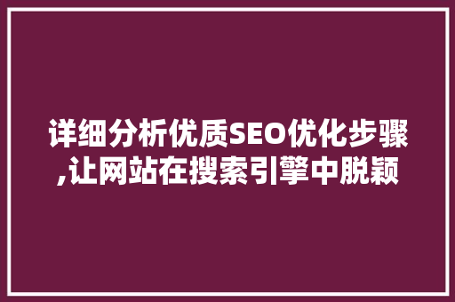 详细分析优质SEO优化步骤,让网站在搜索引擎中脱颖而出 必应SEO 详细分析优质SEO优化步骤,让网站在搜索引擎中脱颖而出 必应SEO