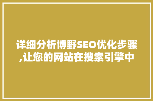 详细分析博野SEO优化步骤,让您的网站在搜索引擎中脱颖而出 搜狗SEO