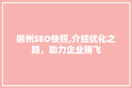 郴州SEO快照,介绍优化之路，助力企业腾飞