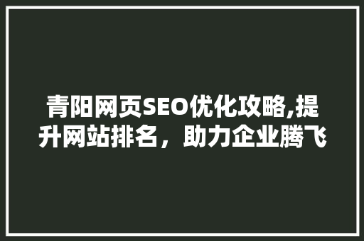 青阳网页SEO优化攻略,提升网站排名，助力企业腾飞 必应SEO