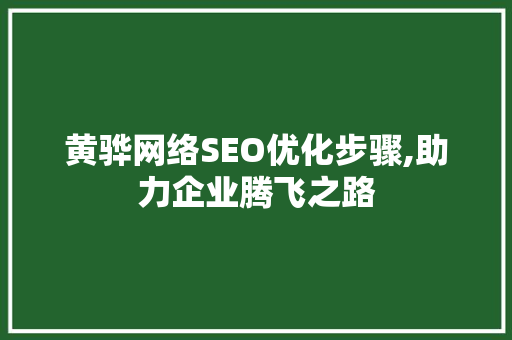 黄骅网络SEO优化步骤,助力企业腾飞之路 百度SEO