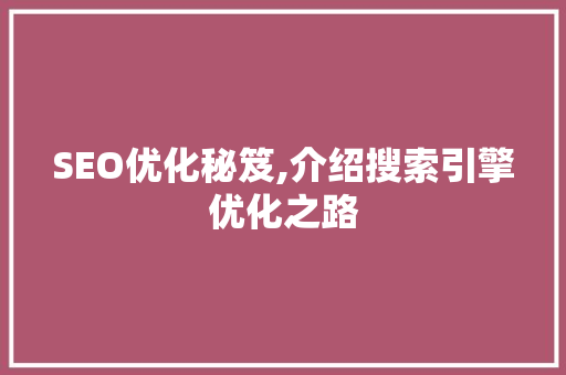 SEO优化秘笈,介绍搜索引擎优化之路 必应SEO