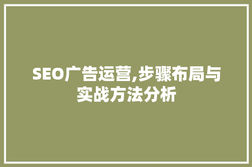 SEO广告运营,步骤布局与实战方法分析 百度SEO