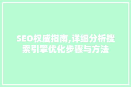 SEO权威指南,详细分析搜索引擎优化步骤与方法 GoogleSEO