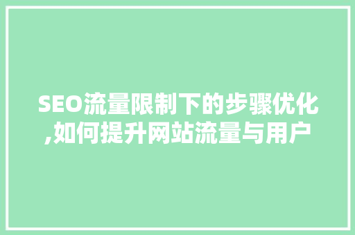 SEO流量限制下的步骤优化,如何提升网站流量与用户体验 神马SEO