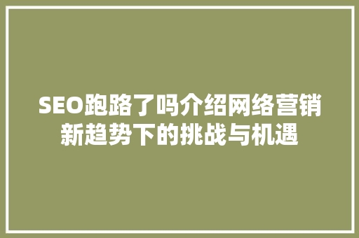 SEO跑路了吗介绍网络营销新趋势下的挑战与机遇 GoogleSEO