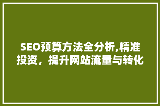 SEO预算方法全分析,精准投资，提升网站流量与转化率 GoogleSEO