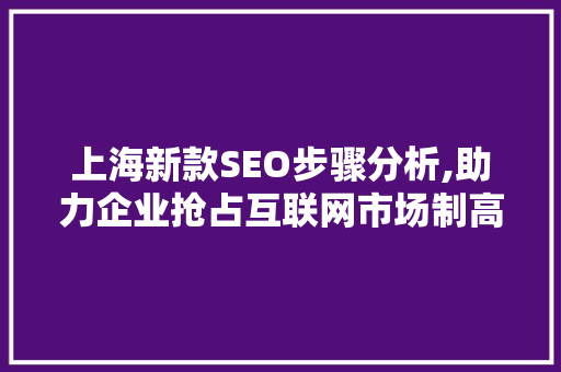 上海新款SEO步骤分析,助力企业抢占互联网市场制高点 必应SEO