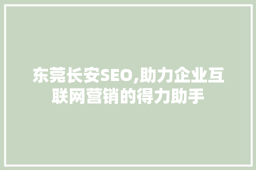 东莞长安SEO,助力企业互联网营销的得力助手 GoogleSEO